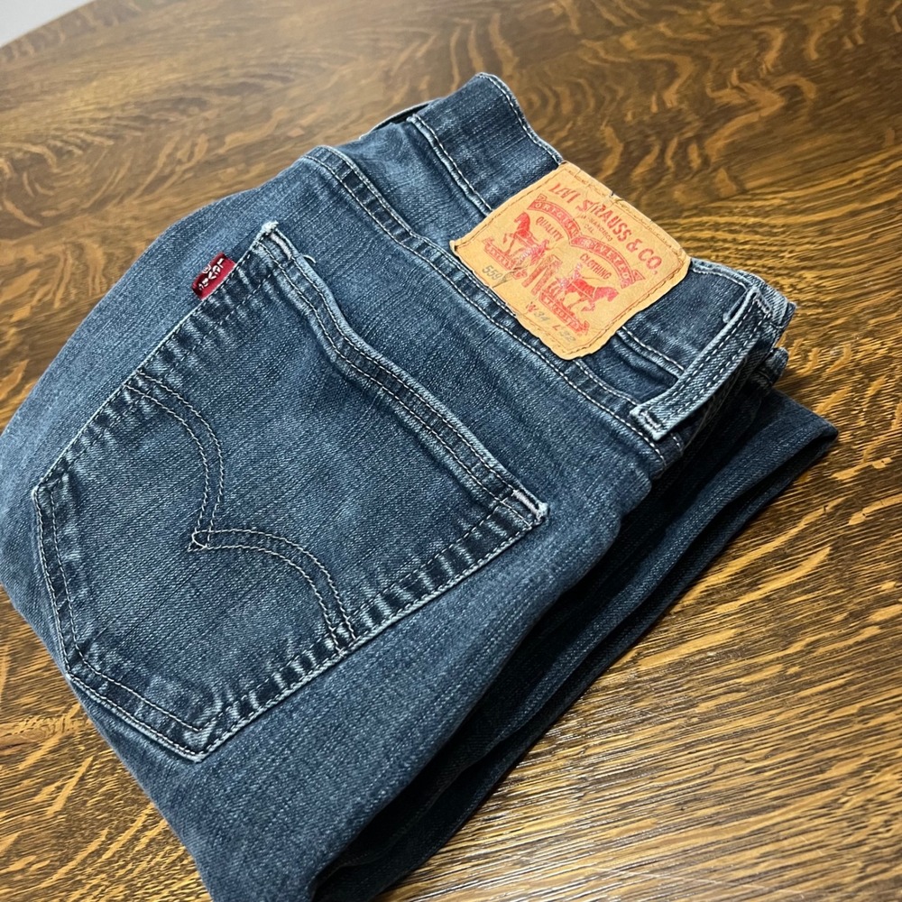 Levi 559 Relaxed Straight Jeans Mens 34x32 Blue Dark Wash Stretch Denim